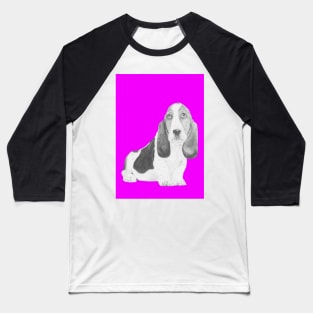 Basset Hound Puppy in Pink Baseball T-Shirt